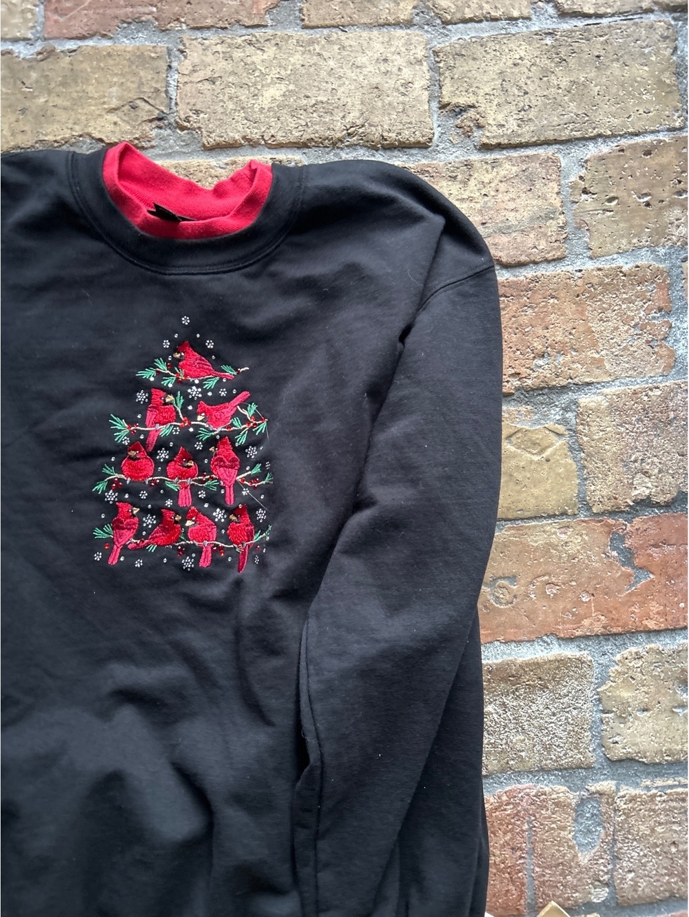 Trilogy by Morning Sun XL Black Christmas Sweatshirt with Red Cardinals Embroder